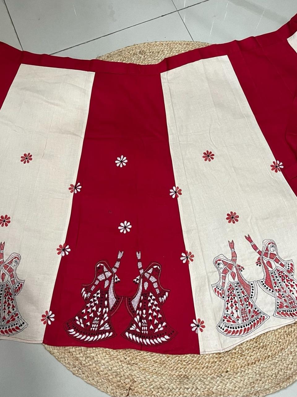 Kantha Red Ruchi Wrap Indian Skirt