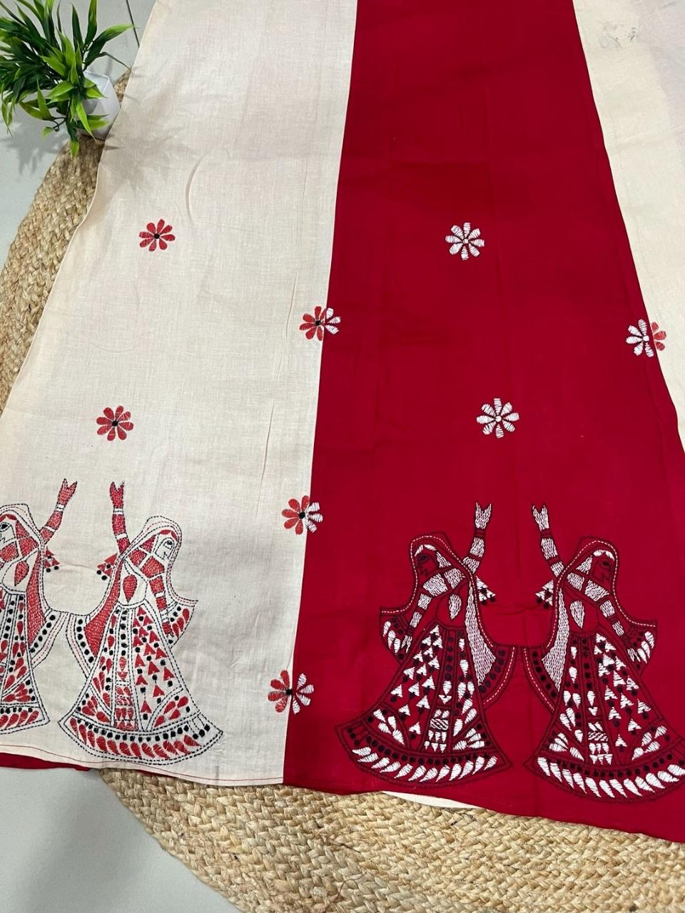 Kantha Red Ruchi Wrap Indian Skirt