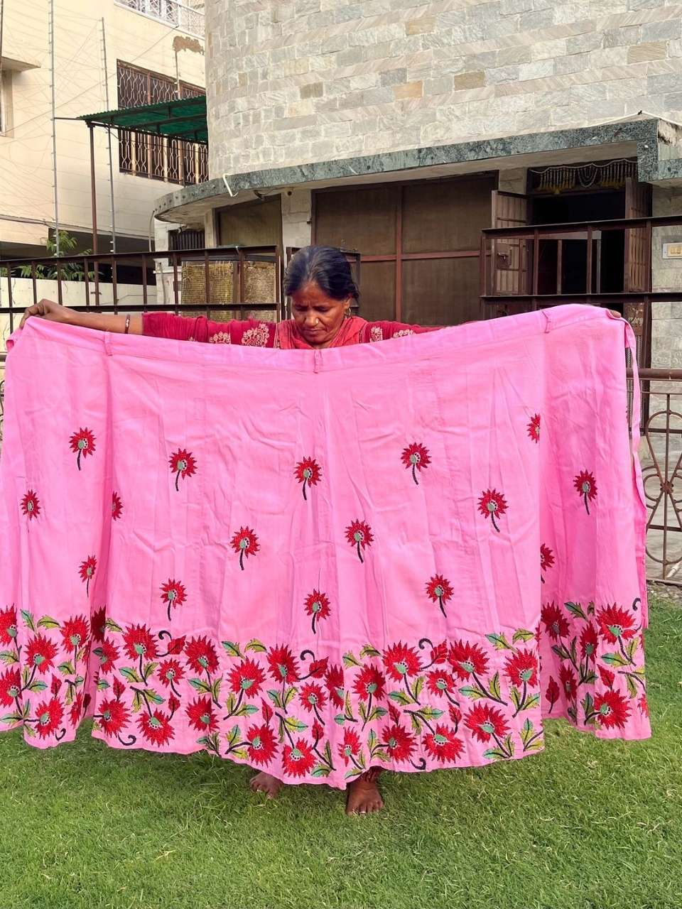 Kantha Pink Purvi Wrap Indian Skirt