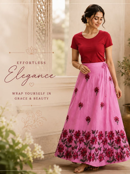Kantha Pink Purvi Wrap Indian Skirt