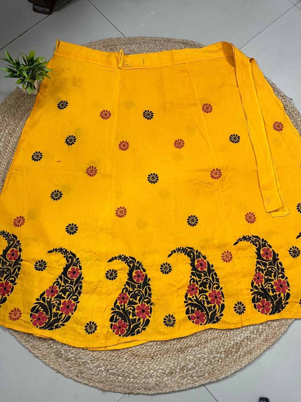 Kantha Yellow Yana Wrap Indian Skirt
