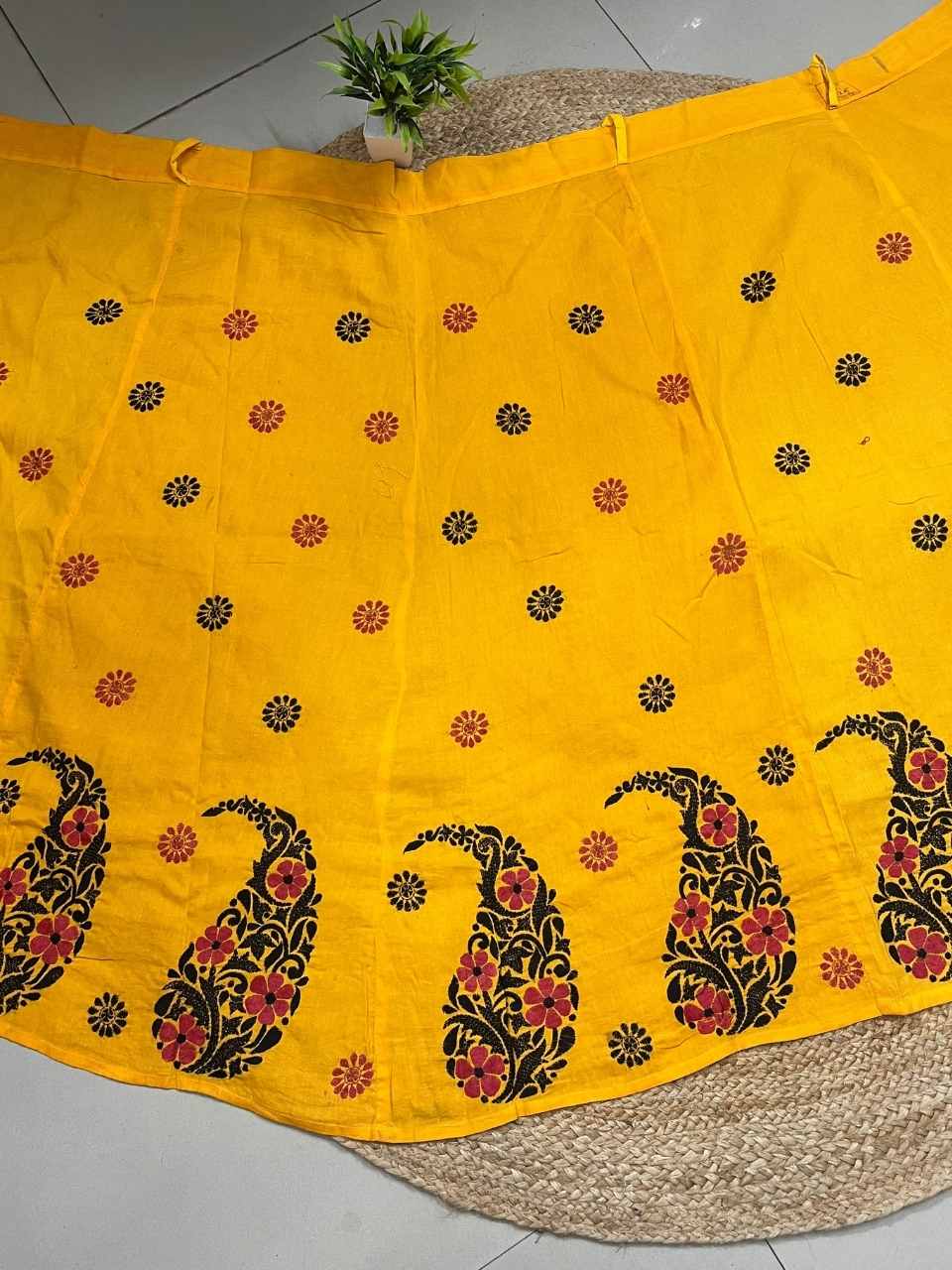 Kantha Yellow Yana Wrap Indian Skirt