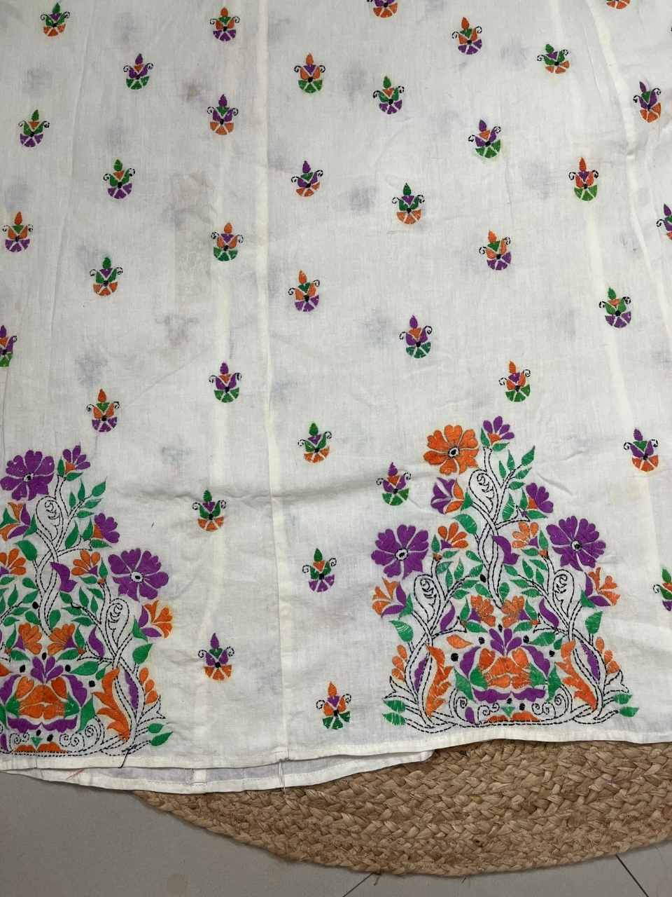 Kantha White Ganga Wrap Indian Skirt