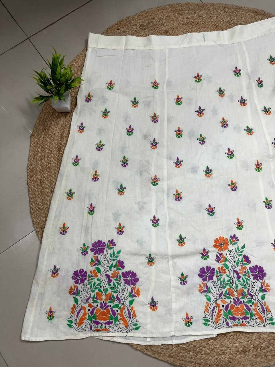 Kantha White Ganga Wrap Indian Skirt
