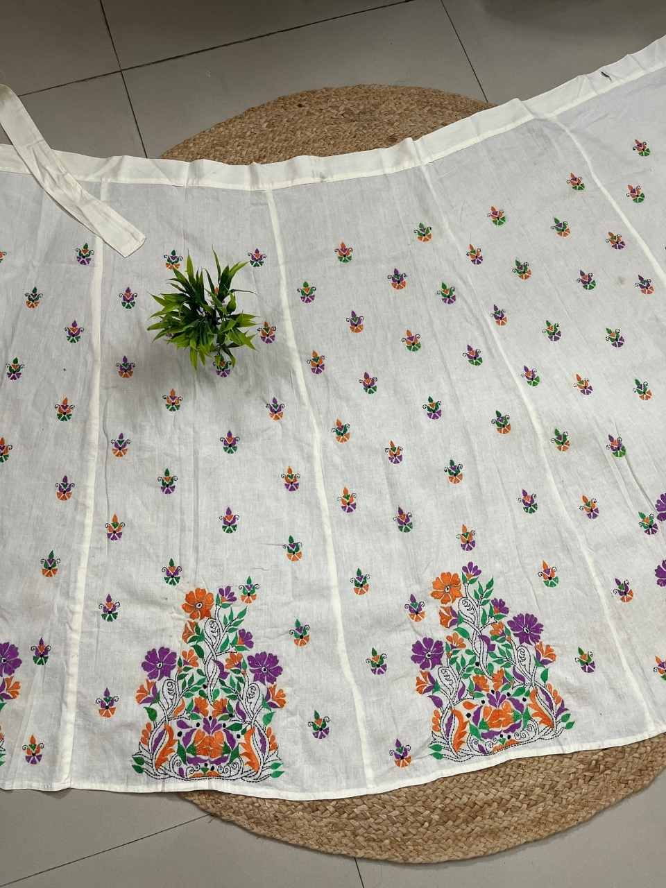 Kantha White Ganga Wrap Indian Skirt