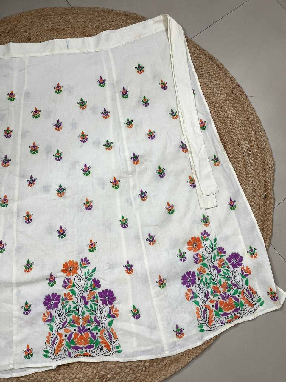 Kantha White Ganga Wrap Indian Skirt