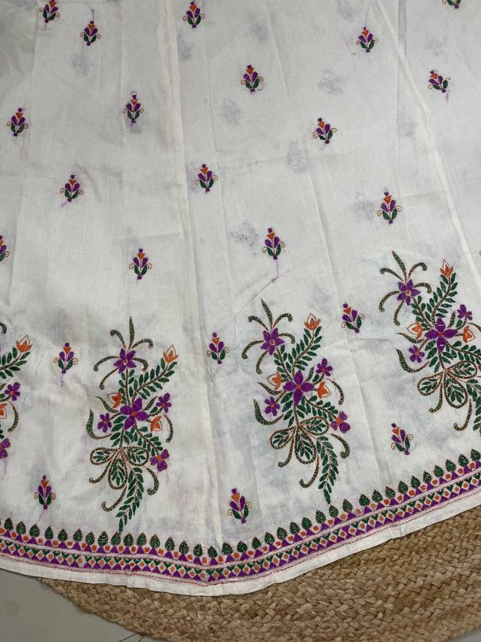 Kantha White Kanu Wrap Indian Skirt