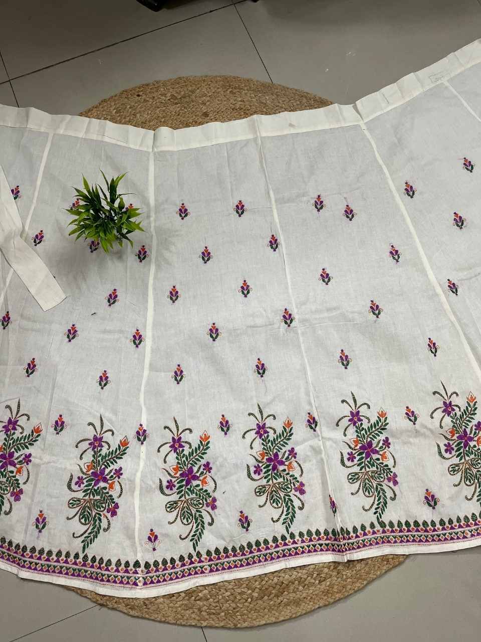 Kantha White Kanu Wrap Indian Skirt