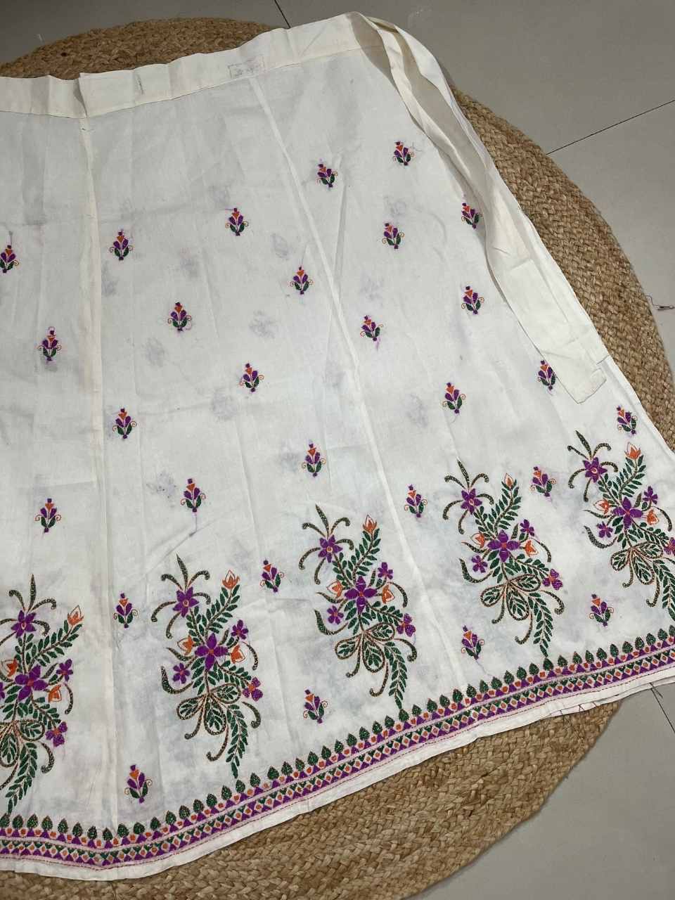 Kantha White Kanu Wrap Indian Skirt