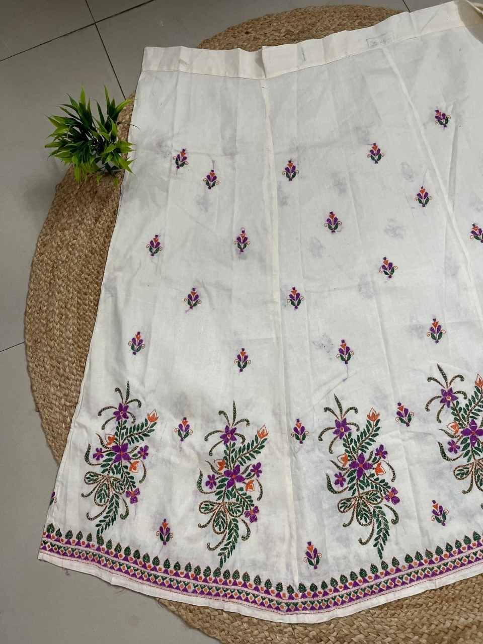 Kantha White Kanu Wrap Indian Skirt