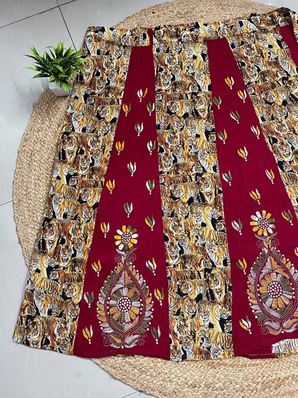 Kantha Red Rani Cotton Wrap Skirt