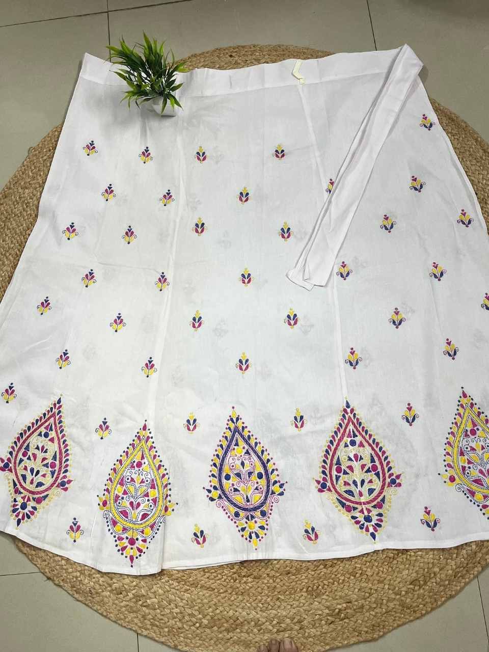Kantha White Kori Wrap Cotton Skirt