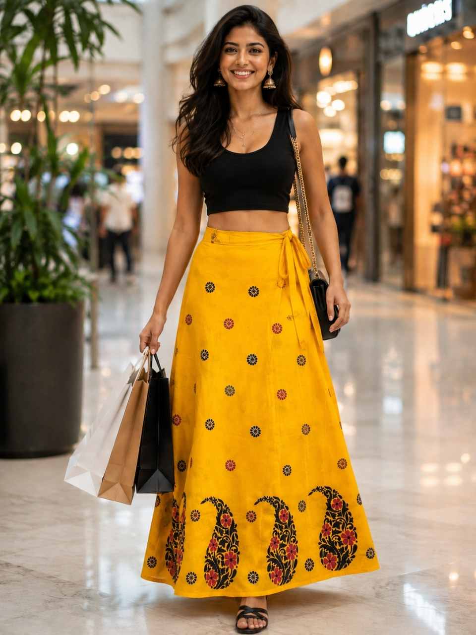 Kantha Yellow Yana Wrap Indian Skirt