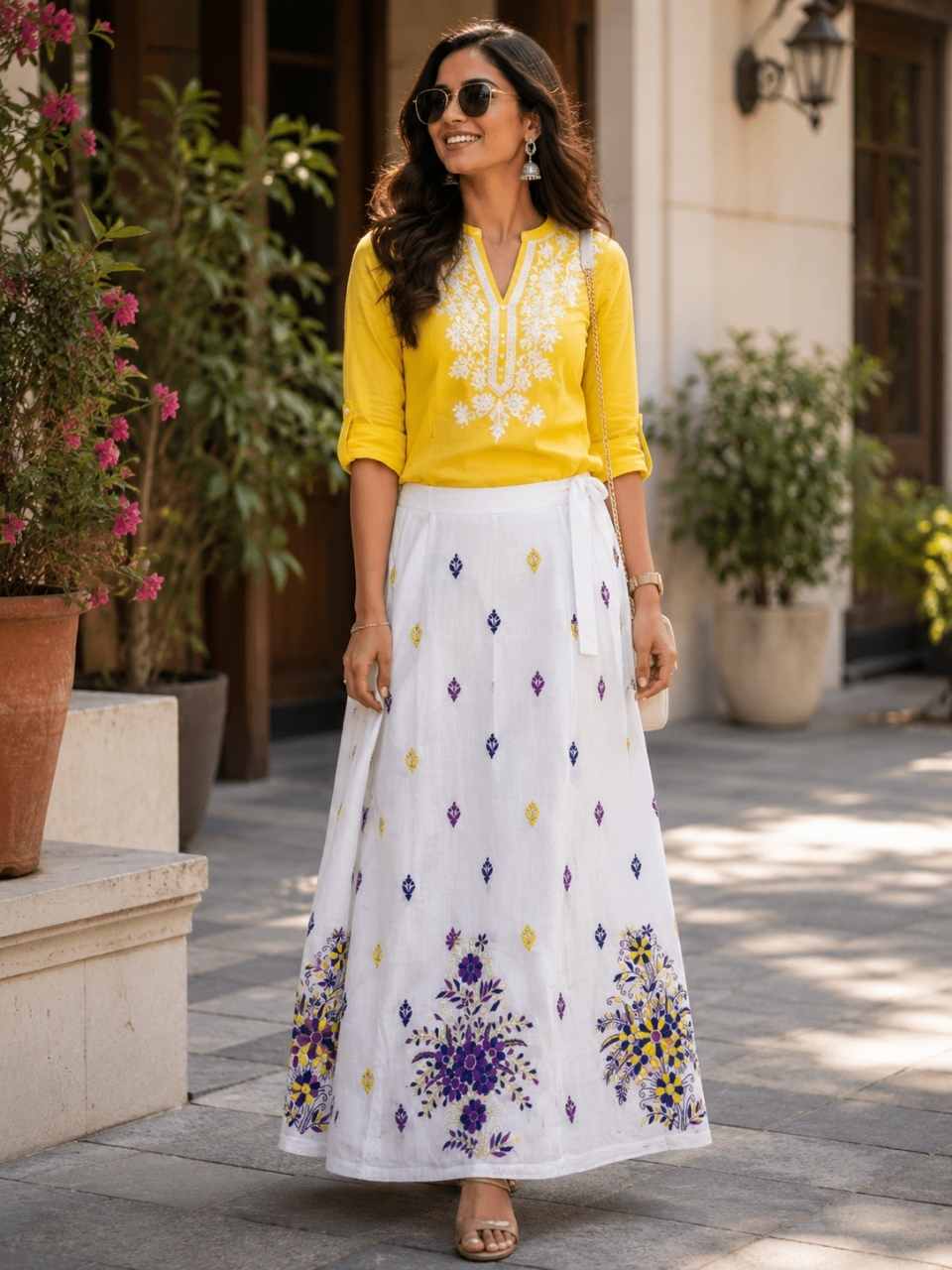 Kantha White Annu Cotton Wrap Skirt