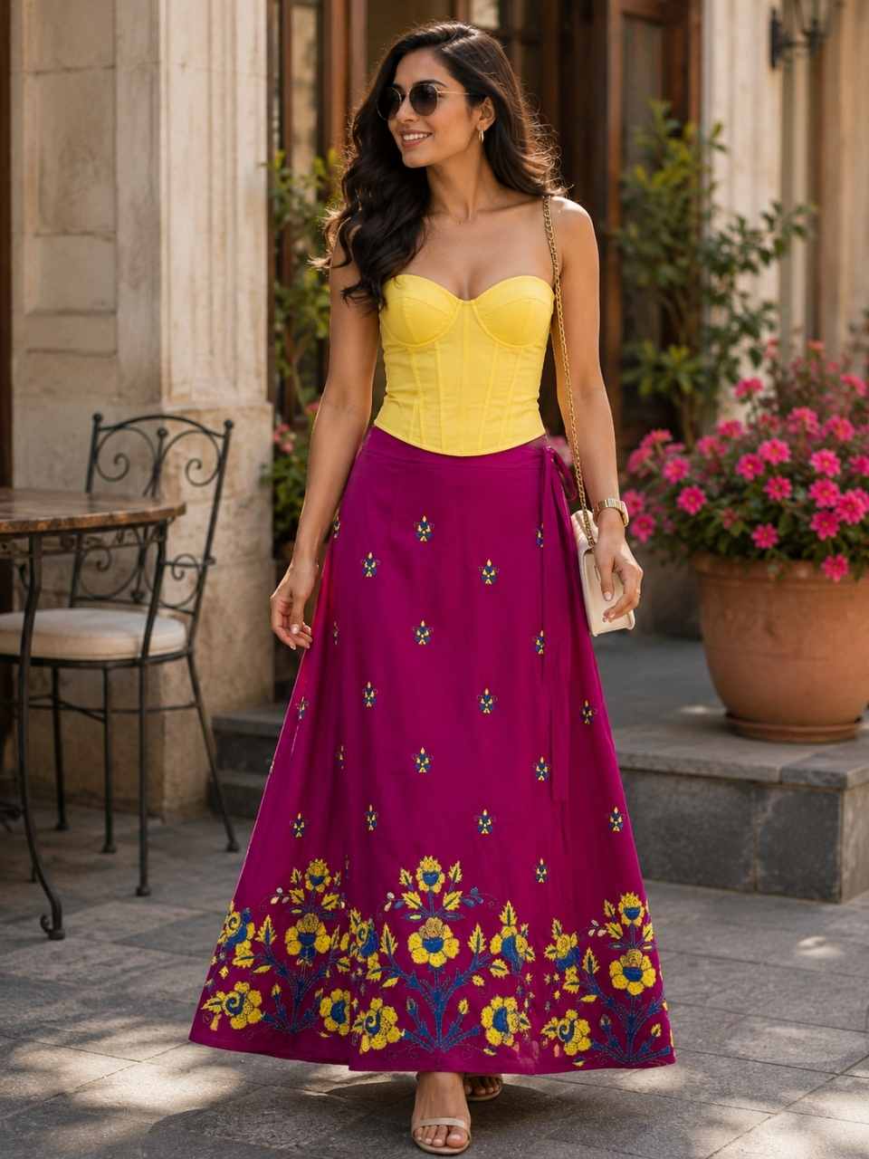 Kantha Fuchsia Rupa Wrap Indian Skirt