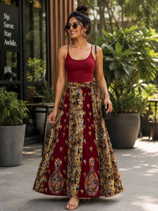 Kantha Red Rani Cotton Wrap Skirt