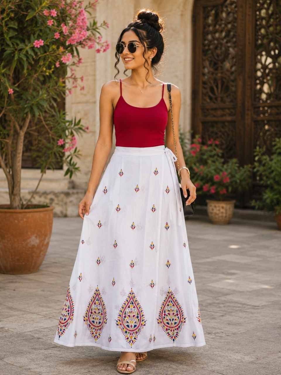 Kantha White Kori Wrap Cotton Skirt