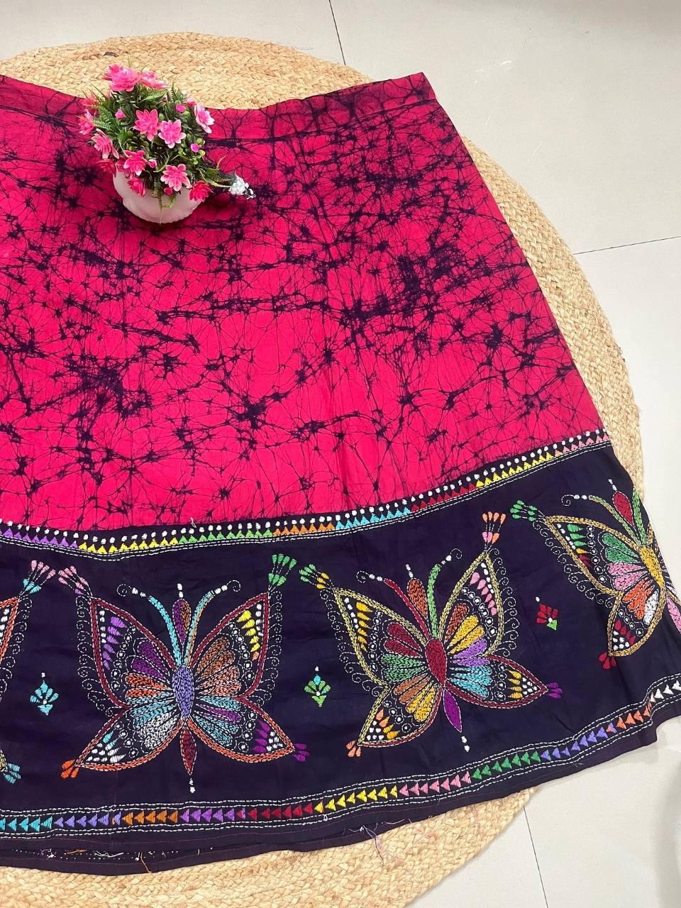 Kantha Fuchsia Arin Batik Cotton Wrap Indian Skirt