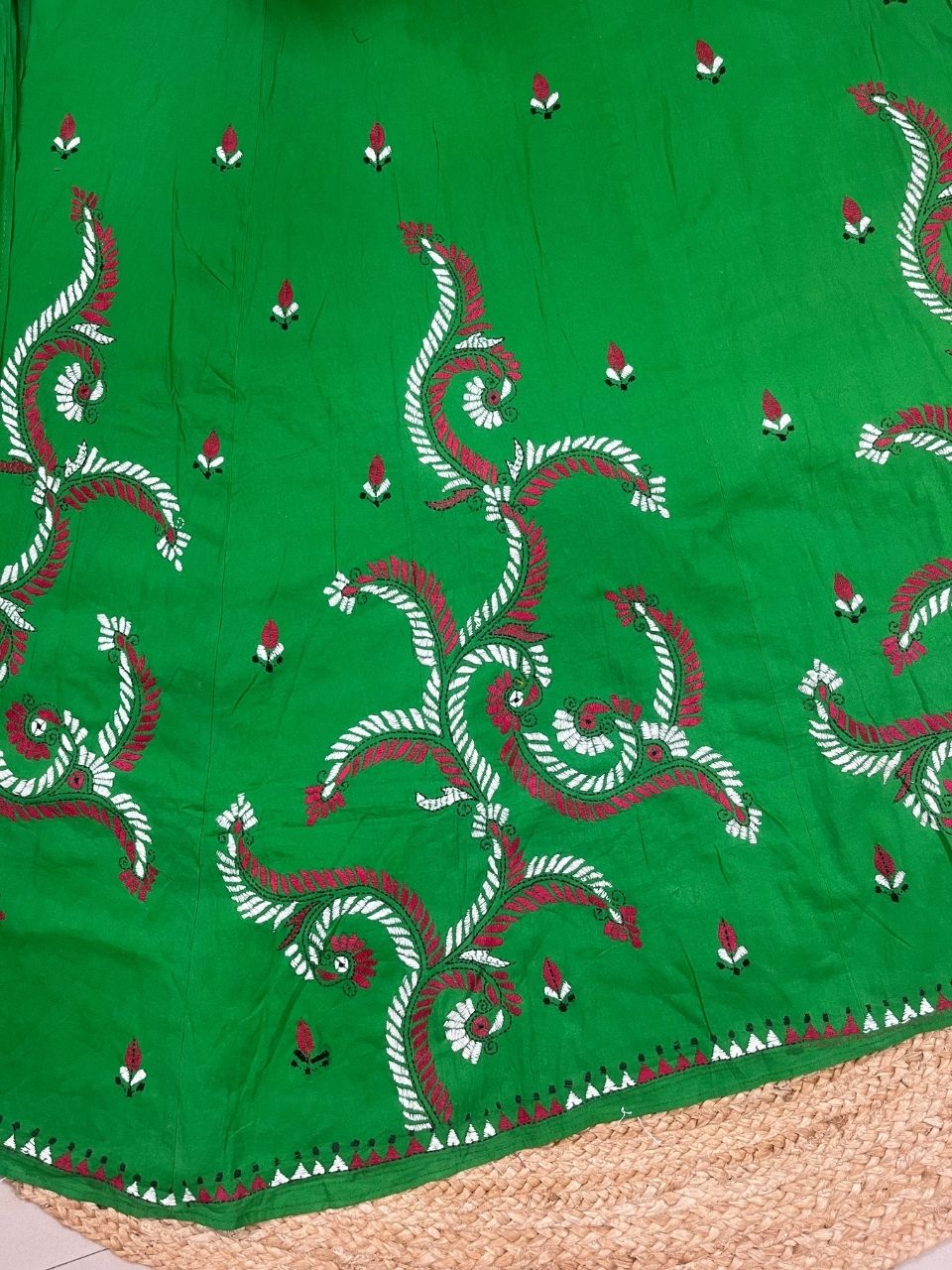 Kantha Green Gauri Wrap Indian Skirt