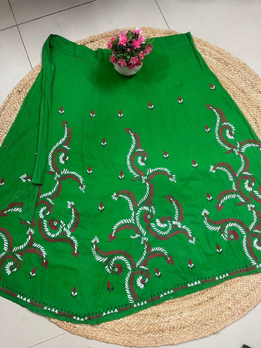 Kantha Green Gauri Wrap Indian Skirt