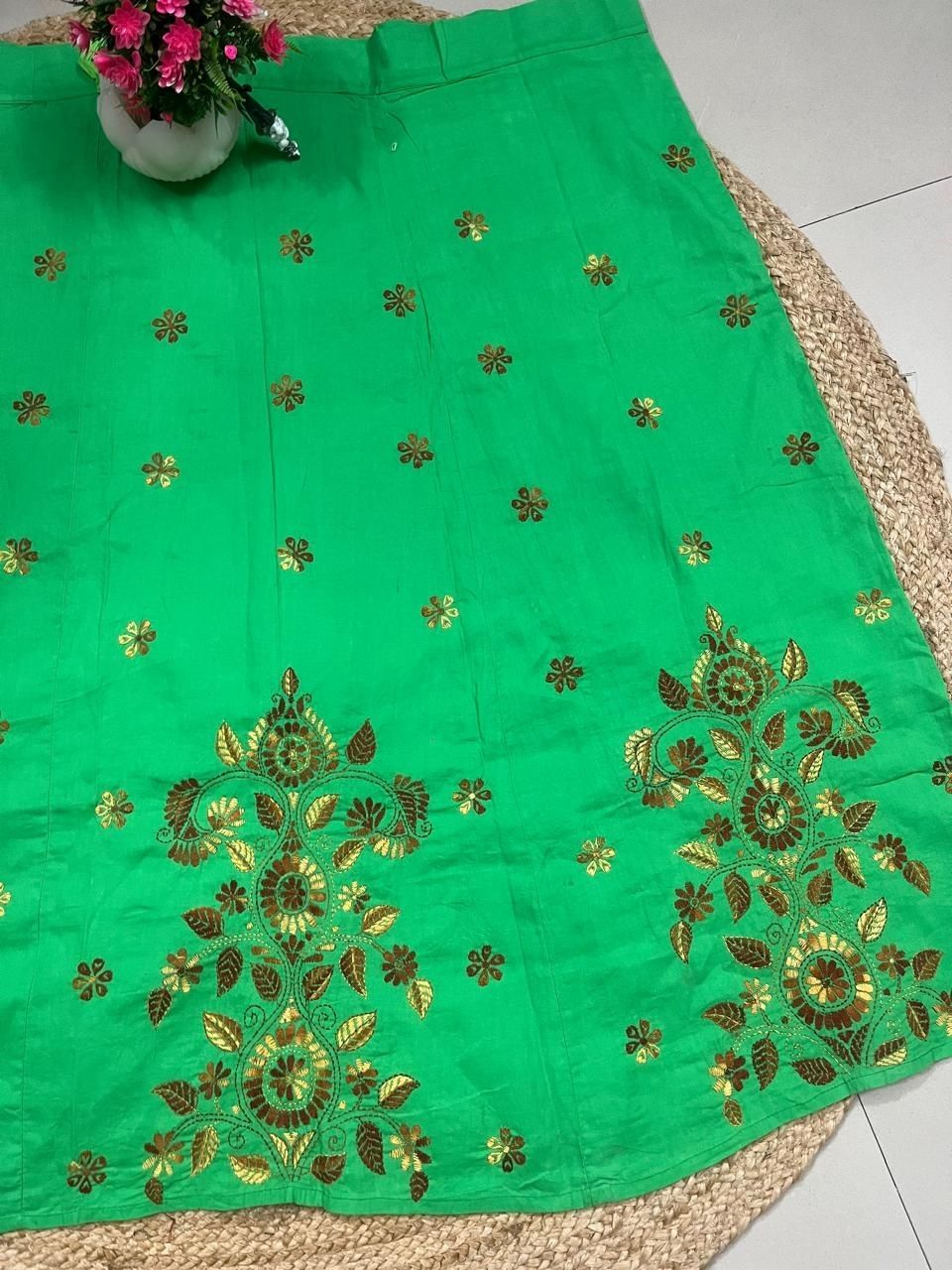 Kantha Green Gargi Wrap Indian Skirt