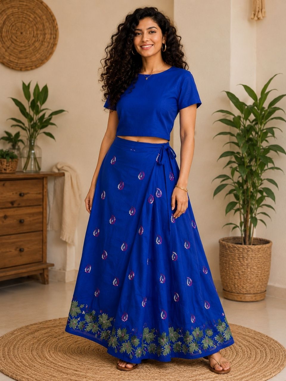 Kantha Blue Keshvi Wrap Indian Skirt