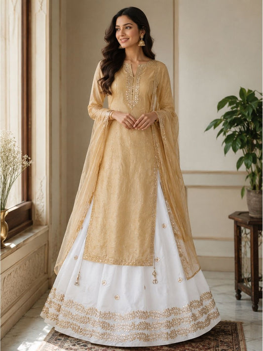 Chanderi Silk Cream Swati Gota Patti Indian Skirt
