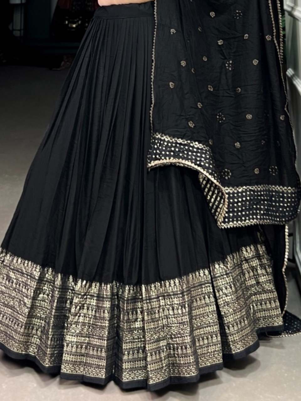Chanderi Black Ramya Wedding Lehenga