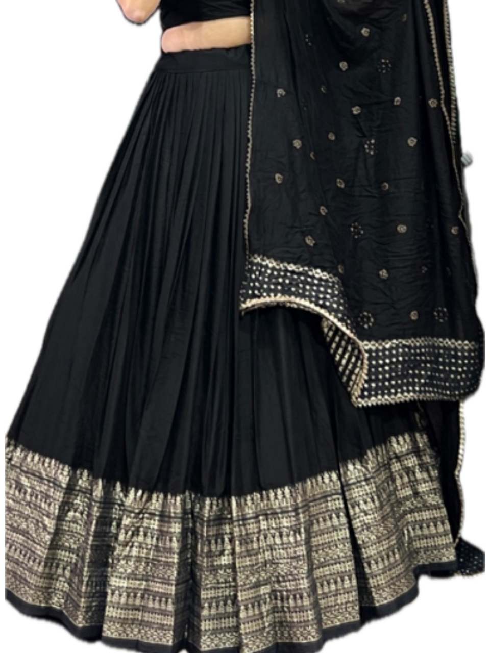 Chanderi Black Ramya Wedding Lehenga