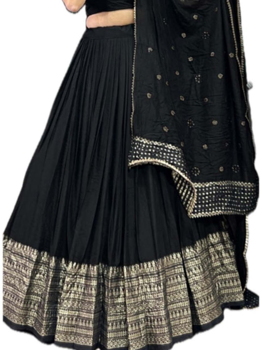 Chanderi Black Ramya Wedding Lehenga