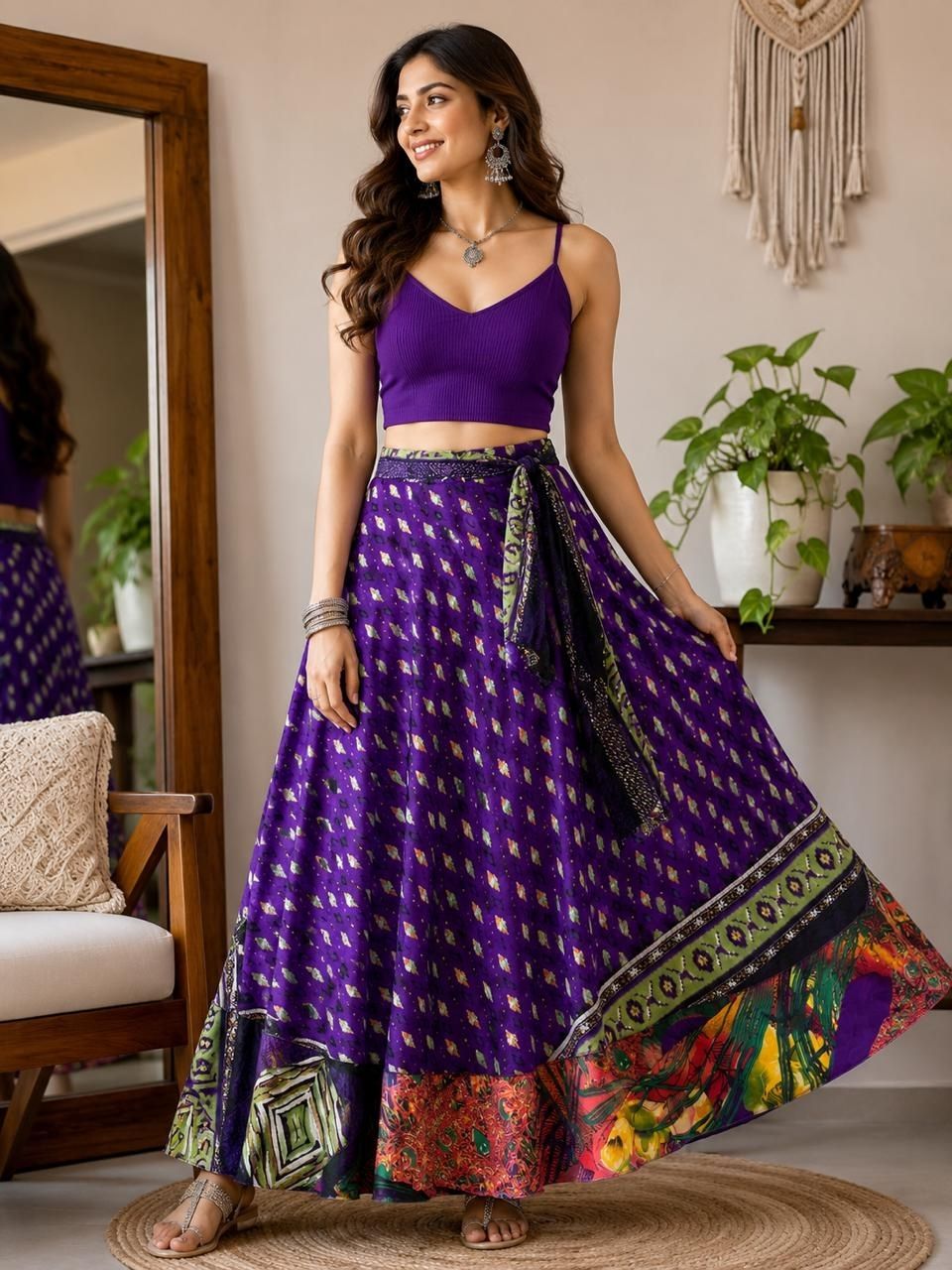 Bohemian Rosy Purple Wrap Silk Skirt