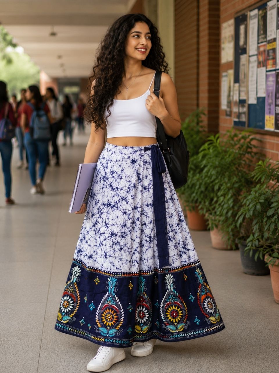 Kantha White Sherry Batik Cotton Wrap Indian Skirt