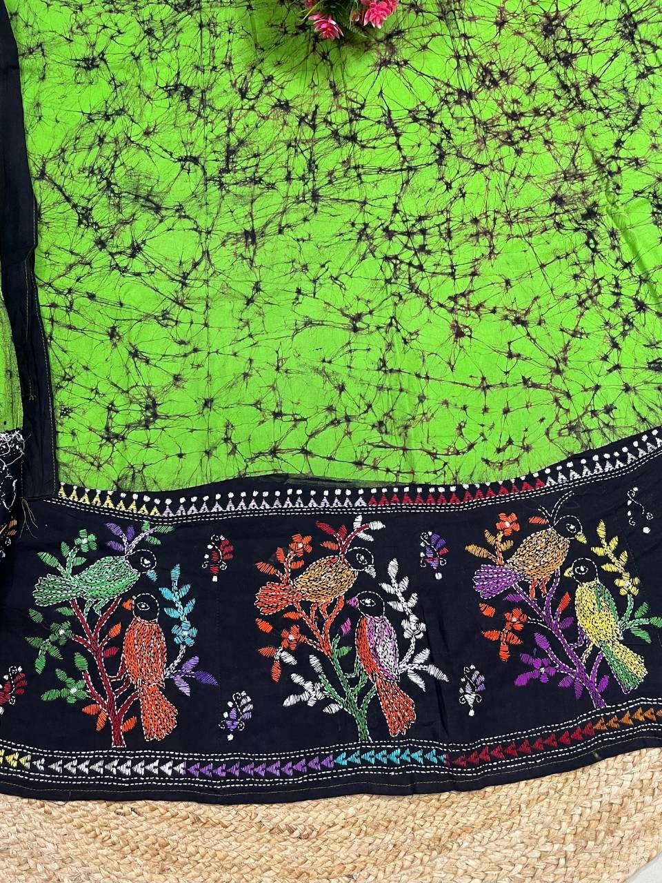 Kantha Green Guli Batik Cotton Wrap Indian Skirt