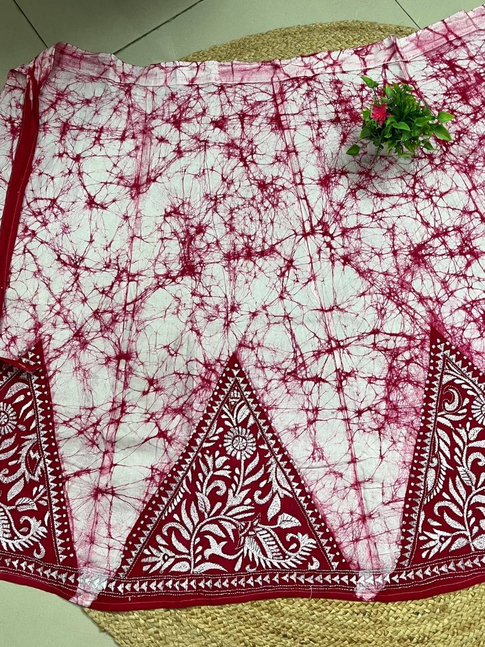 Kantha White Pink zini Batik Cotton Wrap Indian Skirt