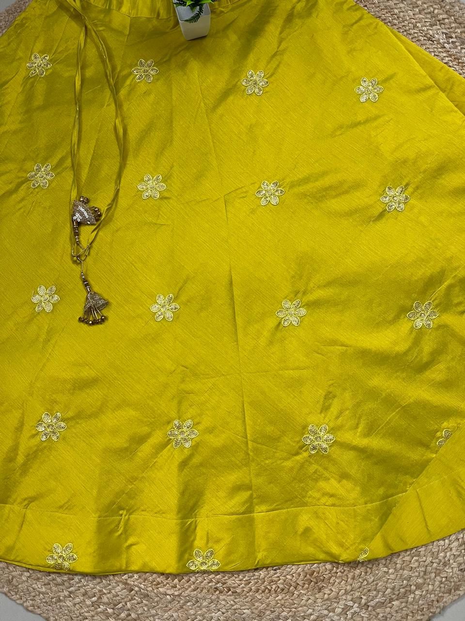 Chanderi Silk Yellow Yamini Embroidered Indian Skirt