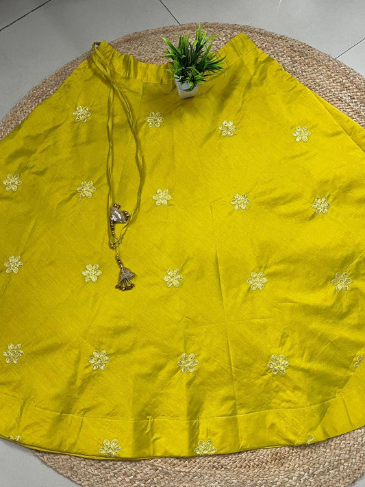 Chanderi Silk Yellow Yamini Embroidered Indian Skirt