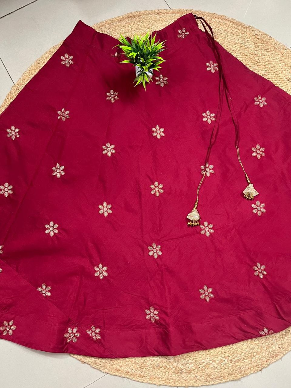 Chanderi Silk Maroon Mayara Embroidered Indian Skirt