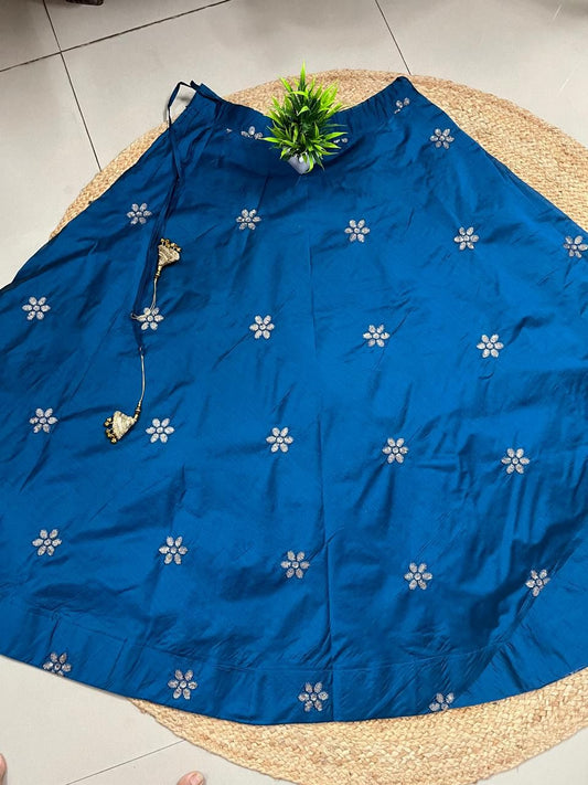 Chanderi Silk Teal Blue Mishti Embroidered Indian Skirt