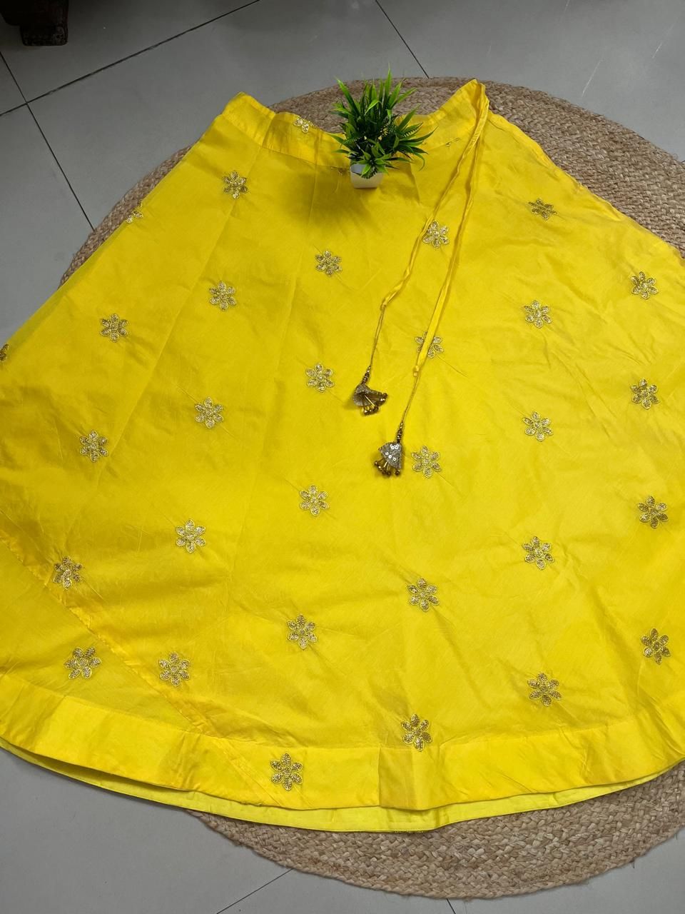 Chanderi Silk Yellow Yukti Embroidered Indian Skirt