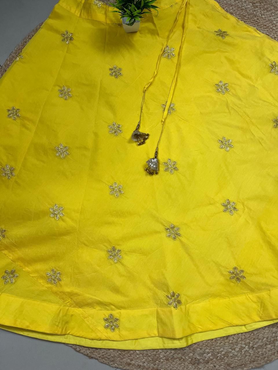 Chanderi Silk Yellow Yukti Embroidered Indian Skirt