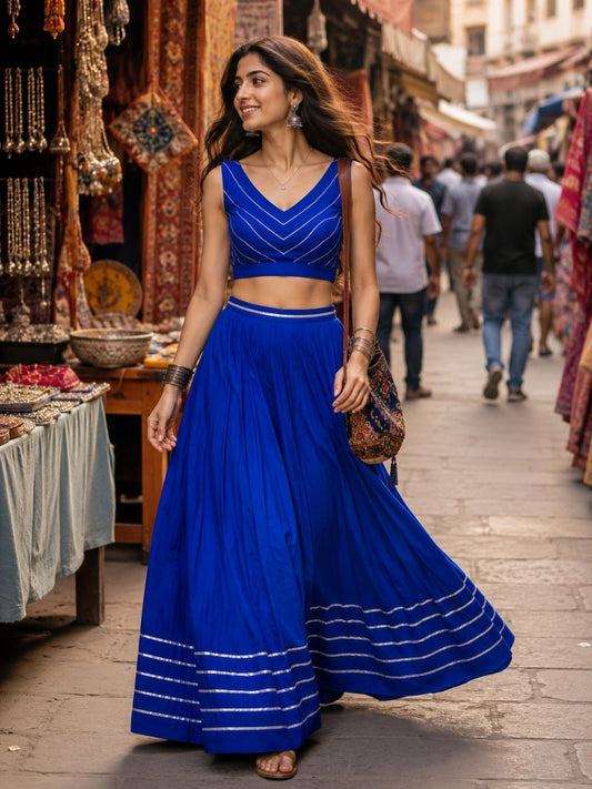 Garba Royal Blue Kannu Cotton Skirt