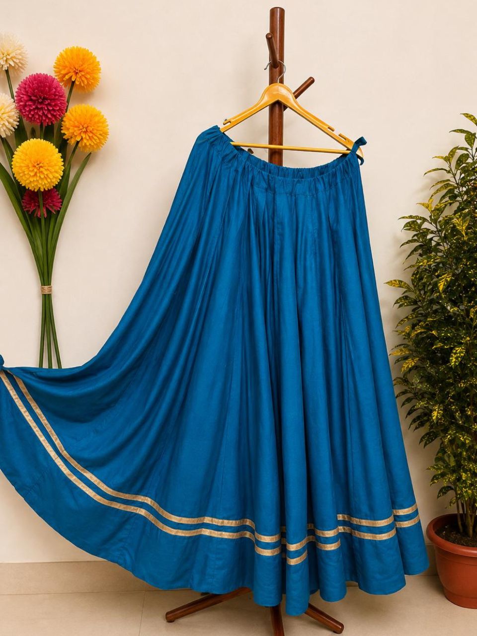 Garba Flared Blue Bani Rayon Cotton Indian Skirt