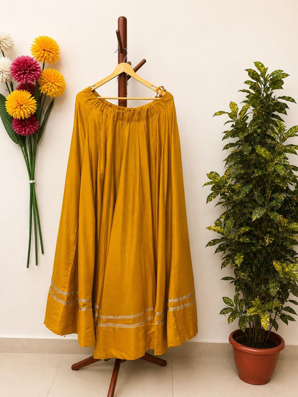 Flared Yellow Yogita Rayon Cotton Indian Skirt