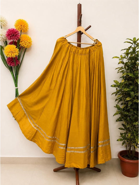 Flared Yellow Yogita Rayon Cotton Indian Skirt
