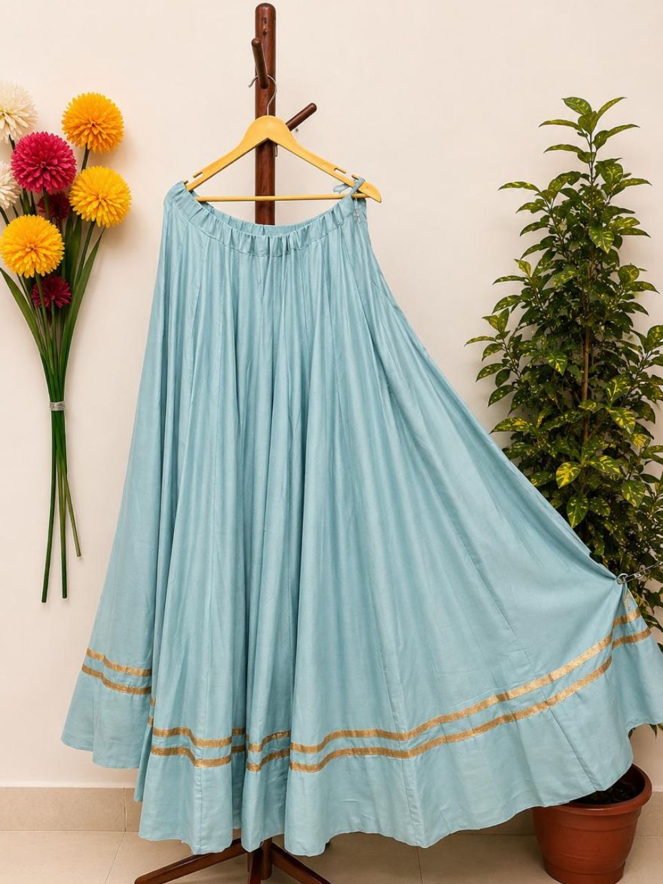 Garba Flared Blue Bhavna Rayon Cotton Indian Skirt