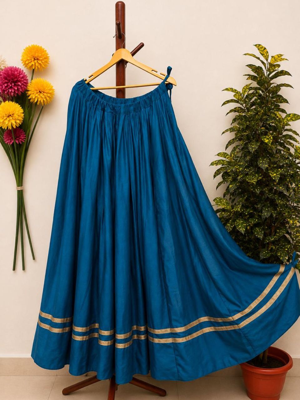 Garba Flared Blue Bani Rayon Cotton Indian Skirt