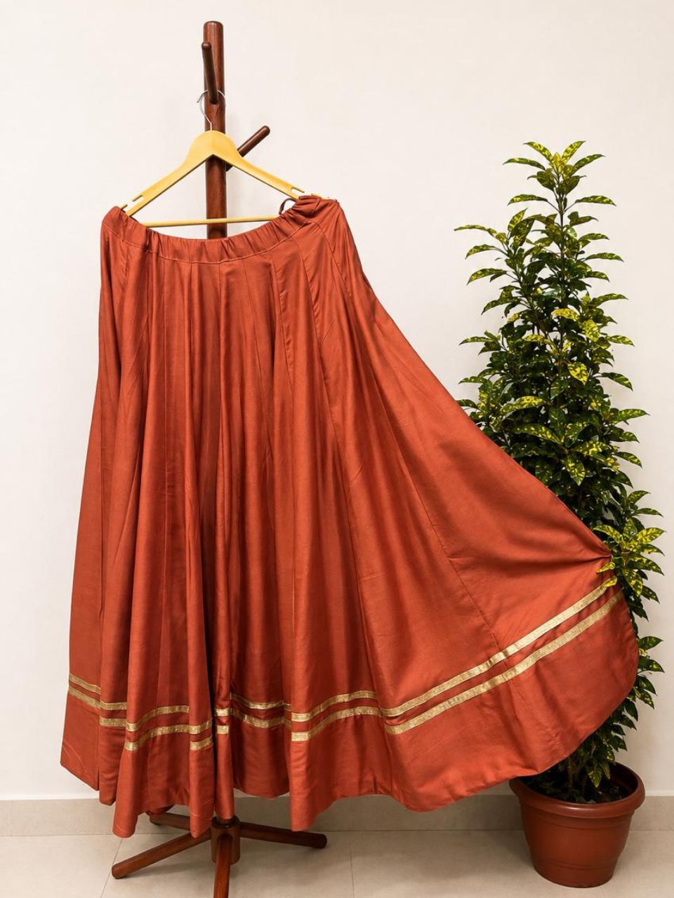 Garba Flared Coral Chitra Rayon Cotton Indian Skirt