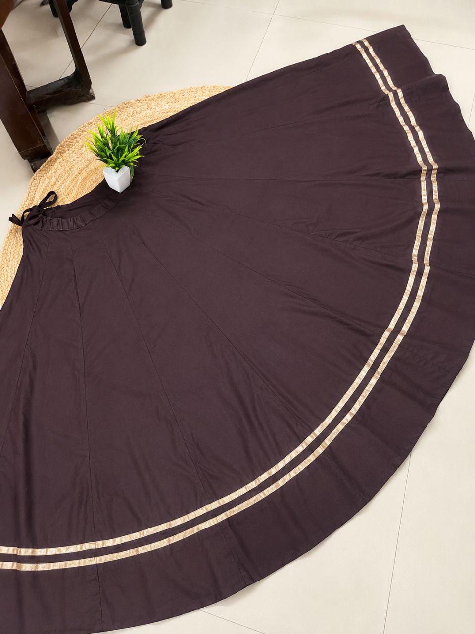Garba Flared Brown Shaila Rayon Cotton Indian Skirt