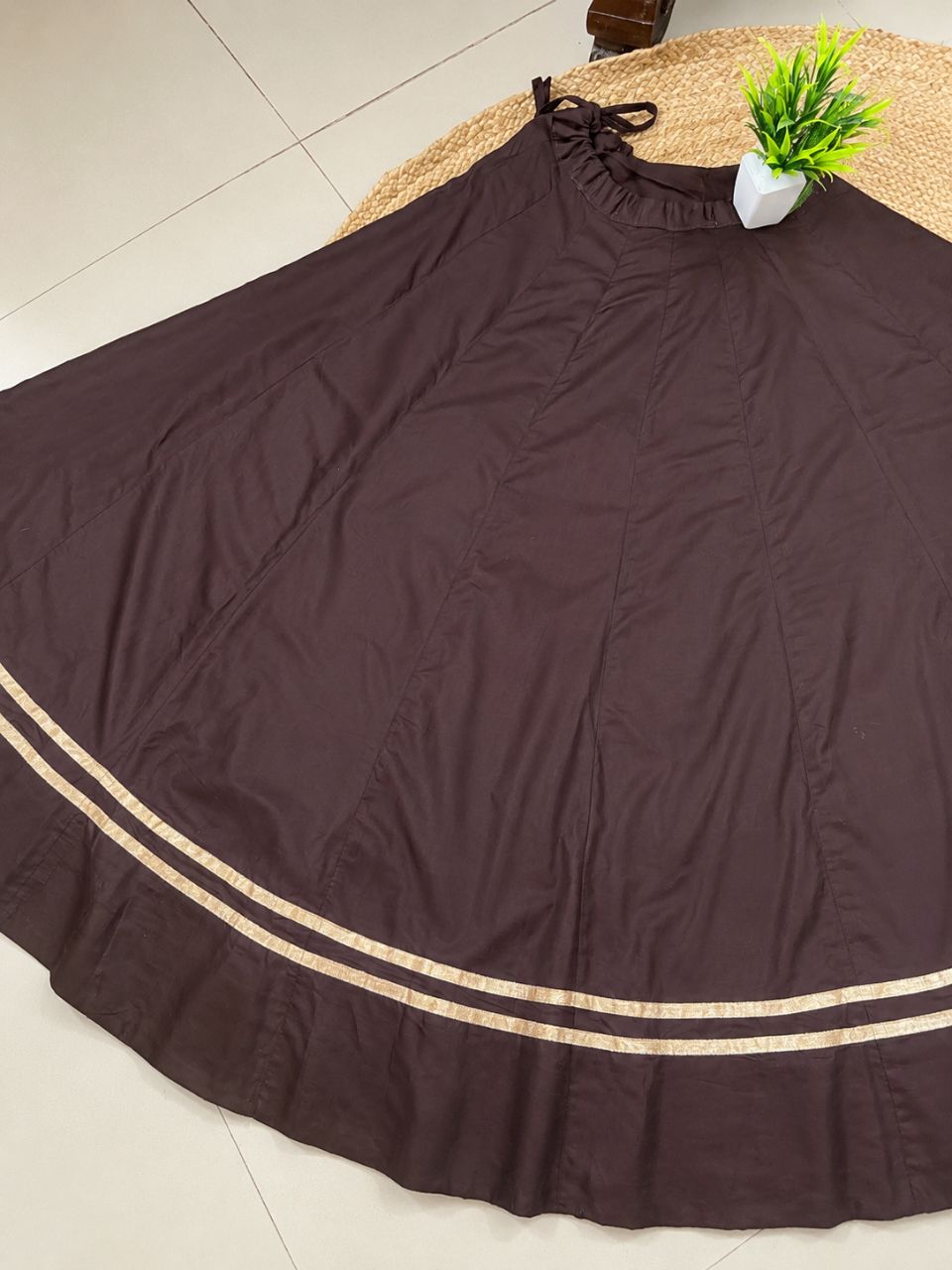 Garba Flared Brown Shaila Rayon Cotton Indian Skirt
