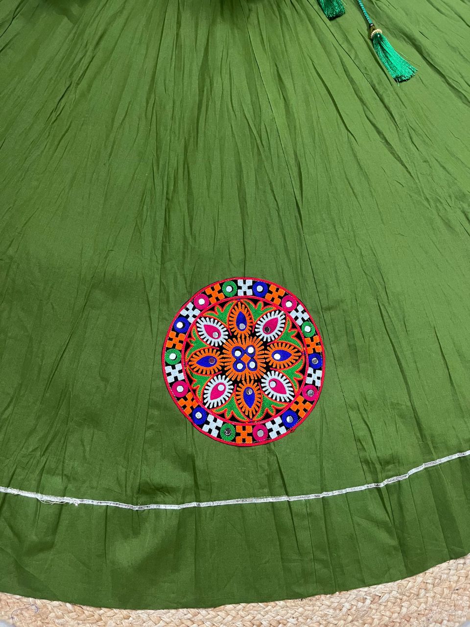 Garba Flared Green Krishna Cotton Indian Skirt